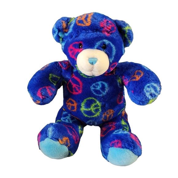 Build A Bear BABW Blue Teddy Bear Peace Sign 14" Stuffed Plush BABW - Picture 1 of 13
